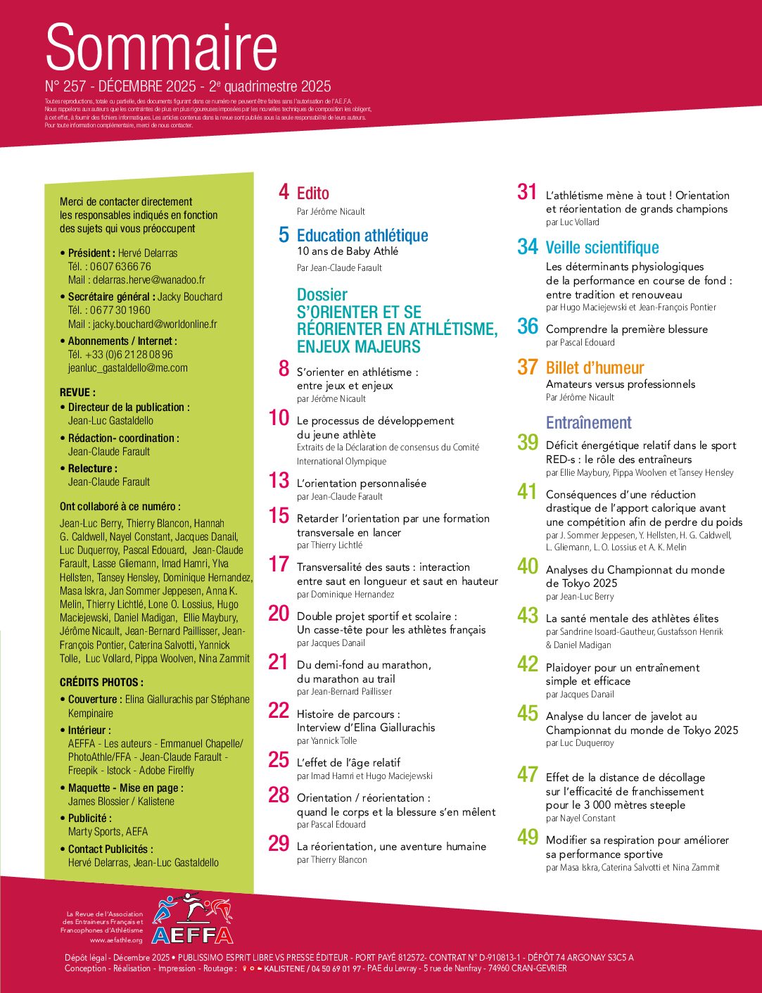 AEFA257_Sommaire N°257